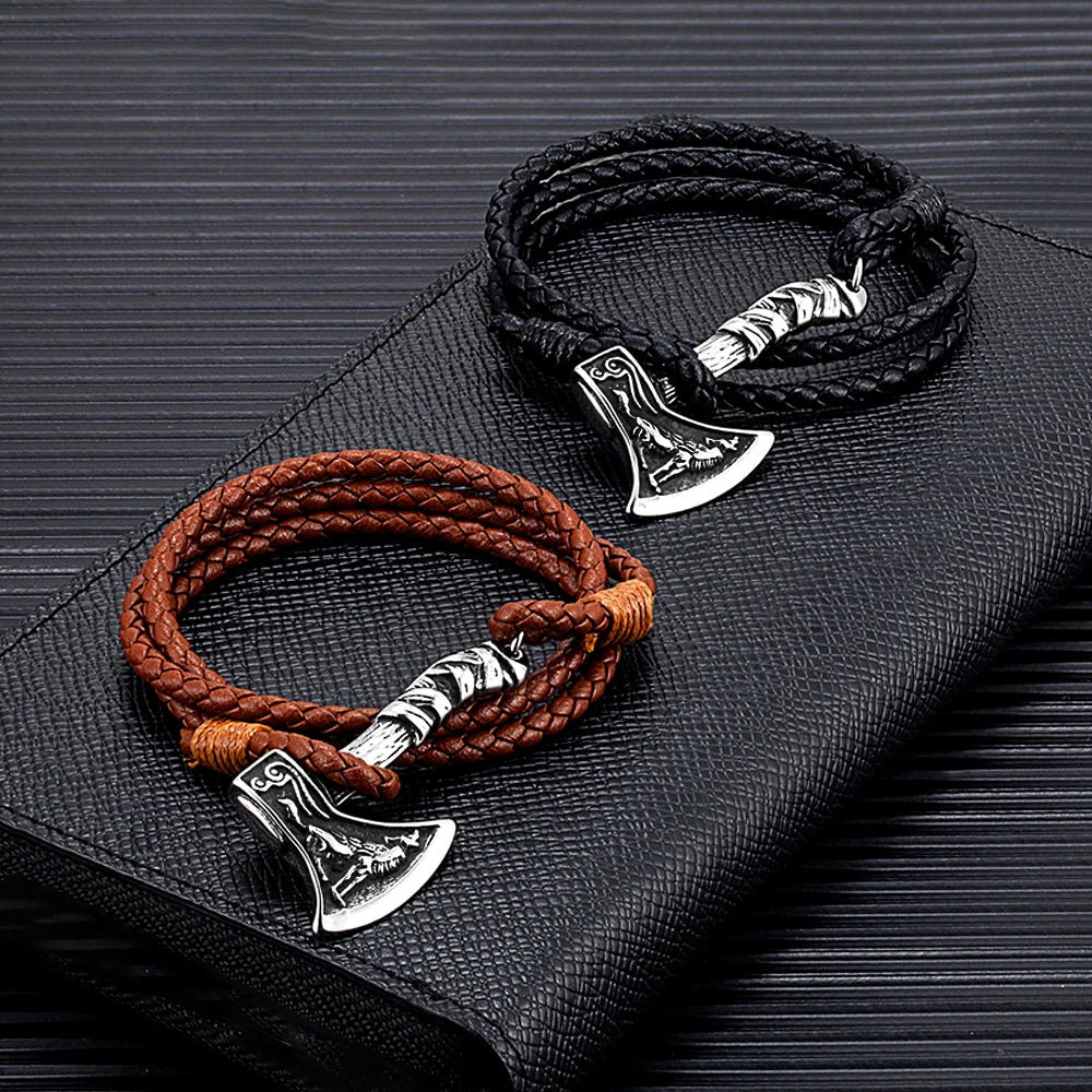 PENDRA Vikingaxe Leather Cord Viking Axe Bracelet