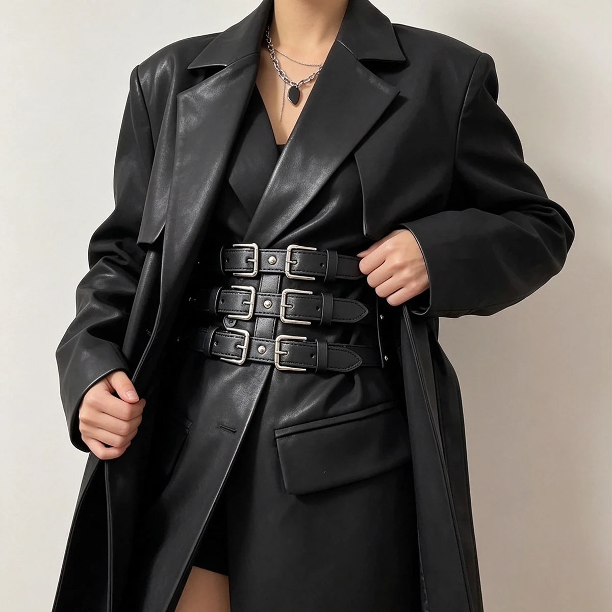 New Corset Punk Black Wide Belt Pu Leather Slimming Body Belts for Women Elastic High Waist Belt Female Dress Black Cummerbunds