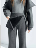 Fake two pieces fart curtain slightly flared pants women autumn winter high waisted buttons slimming floor hugging pants