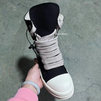 PENDRA Midnight Canvas Black Canvas High-Top Jumbo-Lace Platform Ankle Boots