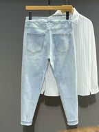 Luxury Men's Clothing Korean Style Slim Fit Jeans Casual Spring and Autumn Thin Light Color Washed Punk Pencil Pants for Men