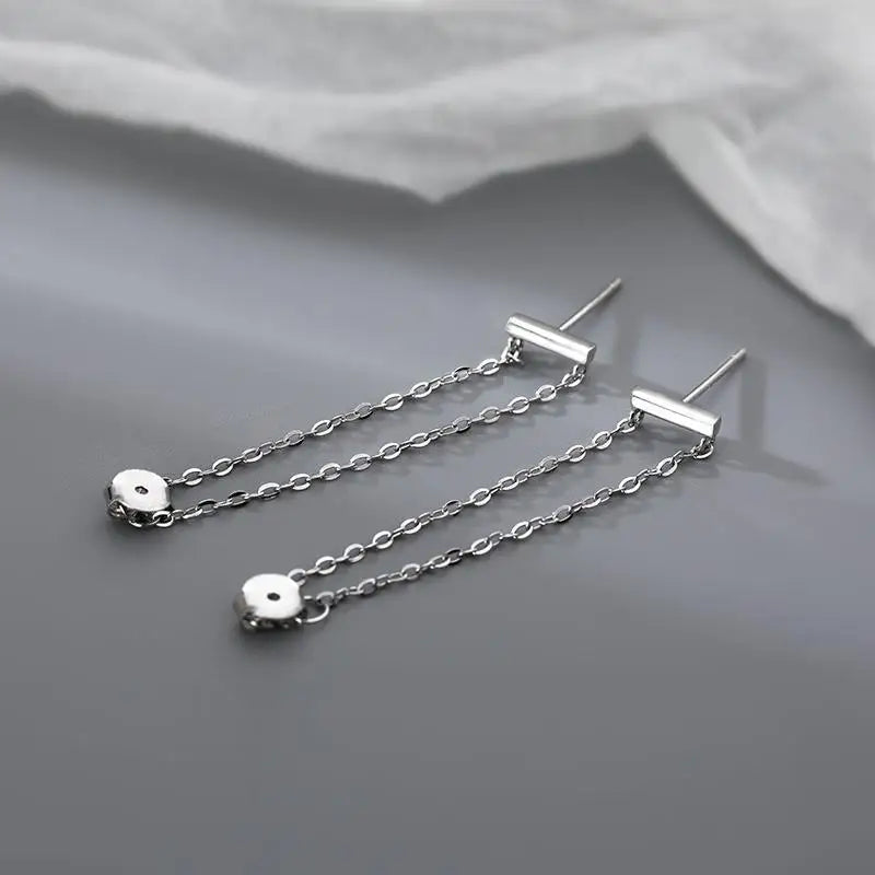 VENTFILLE 925 Sterling Silver  Double Chain Tassel Stud Earrings For Women Minimalist Birthday Gift Party Jewelry 2021 New