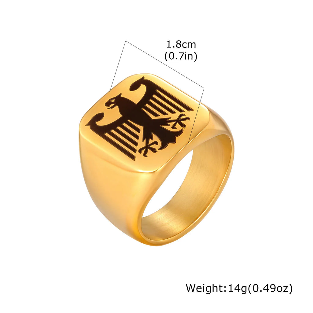 German Federal Eagle Signet Ring for Men,Stainless Steel Square Statement Ring,National Symbol Jewelry