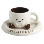 Cute Smiley Face Ceramic Coffee Mug with Saucer 3D Cartoon Design Tea Cup