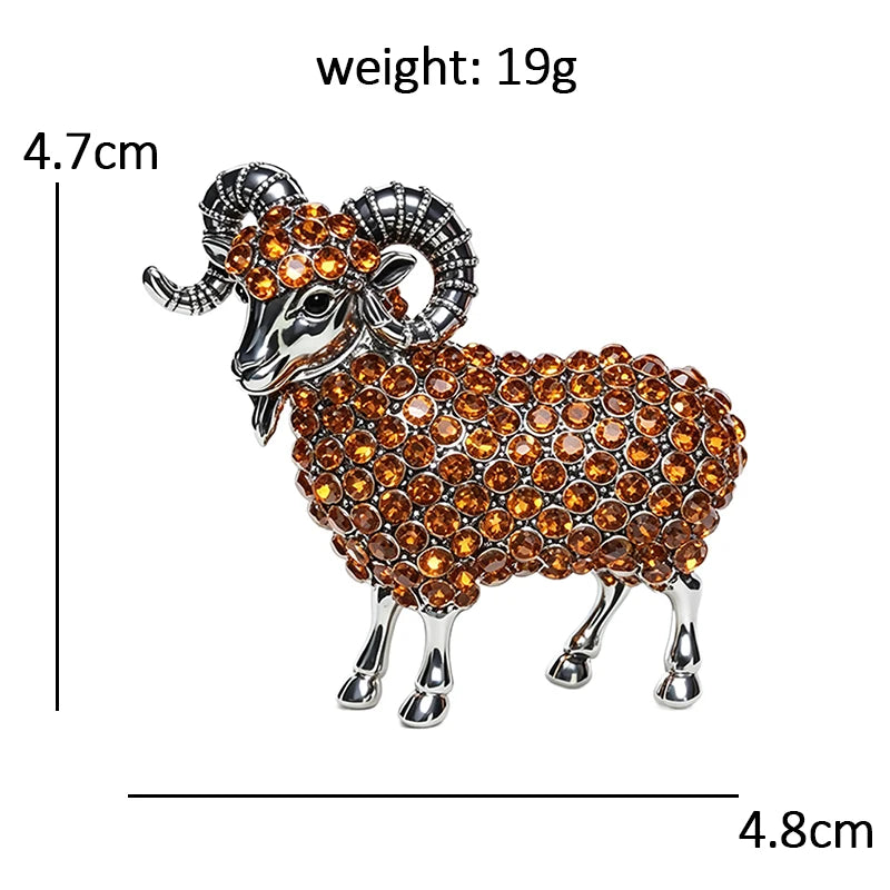 PENDRA Highland Rhinestone Goat Brooch