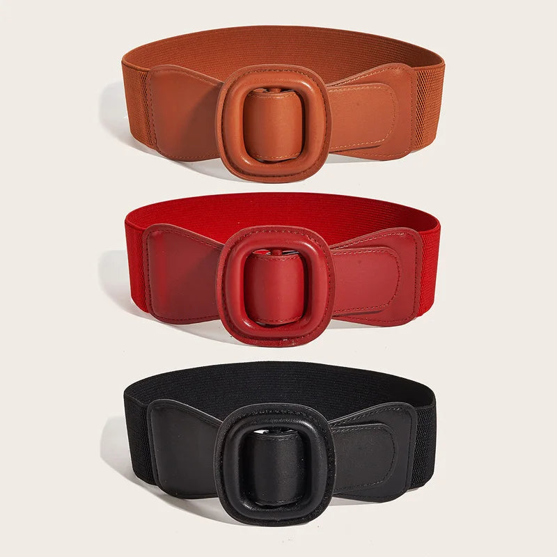 Trend Classic Elegant Wide Belt For Women Elastic Cummerbund Square Buckle New Fashion Waistband Female For Dress and jacket