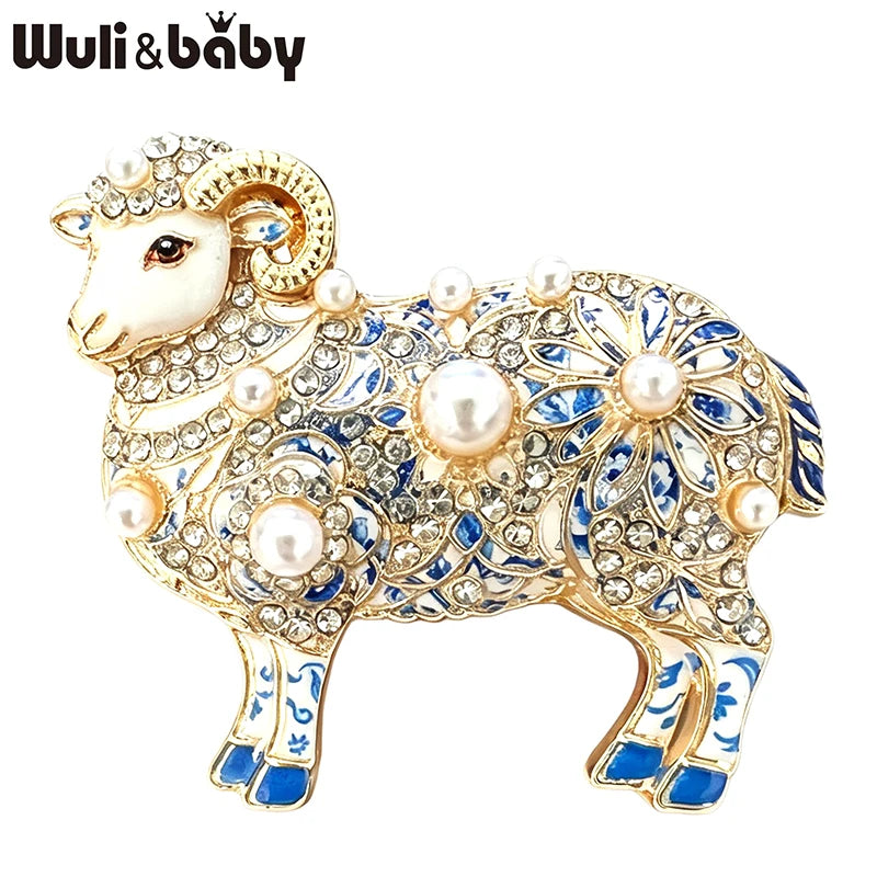 PENDRA Regal Pearl Goat Zodiac Brooch