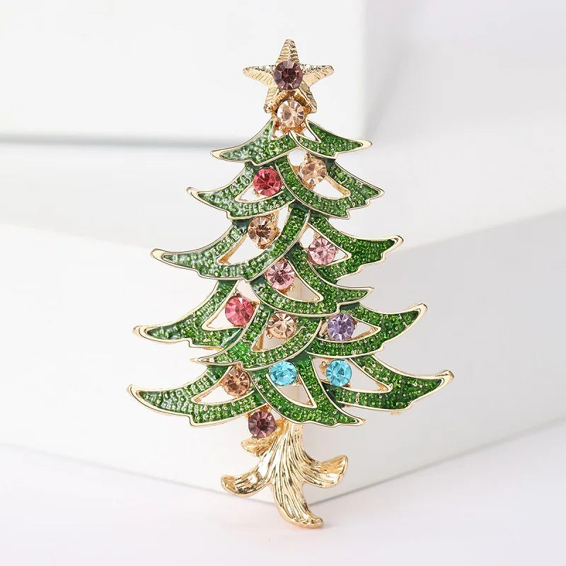 PENDRA Noelina Enamel Rhinestone Christmas Tree Brooch