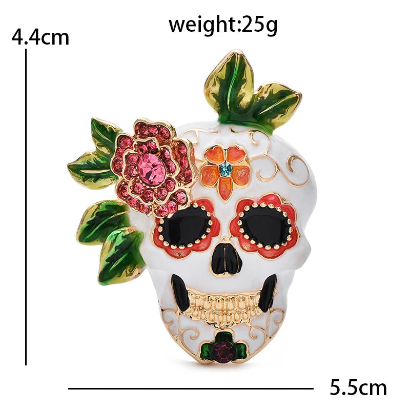 PENDRA Lovely Enamel Skull Brooch