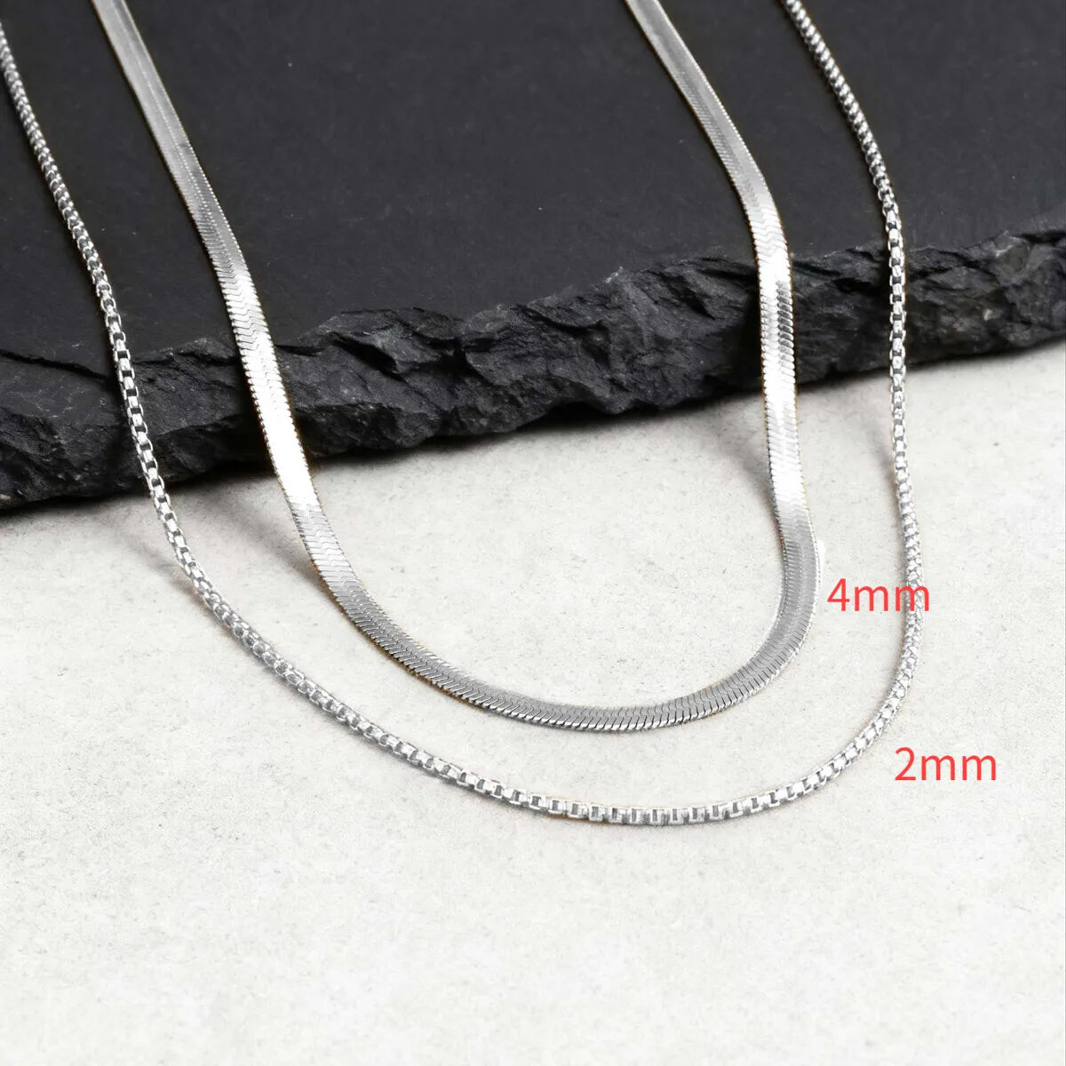 2pcs Chain Necklace for Men Boys,4MM Stainless Steel Flat Snake Chain Collars,2mm Silver Gold Color Box Chain Gift