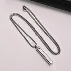 Waterproof 3D Vertical Bar Necklaces for Men,Minimalist Stainless Steel Geometric Pendant with Box Chain,Male Collar Jewelry