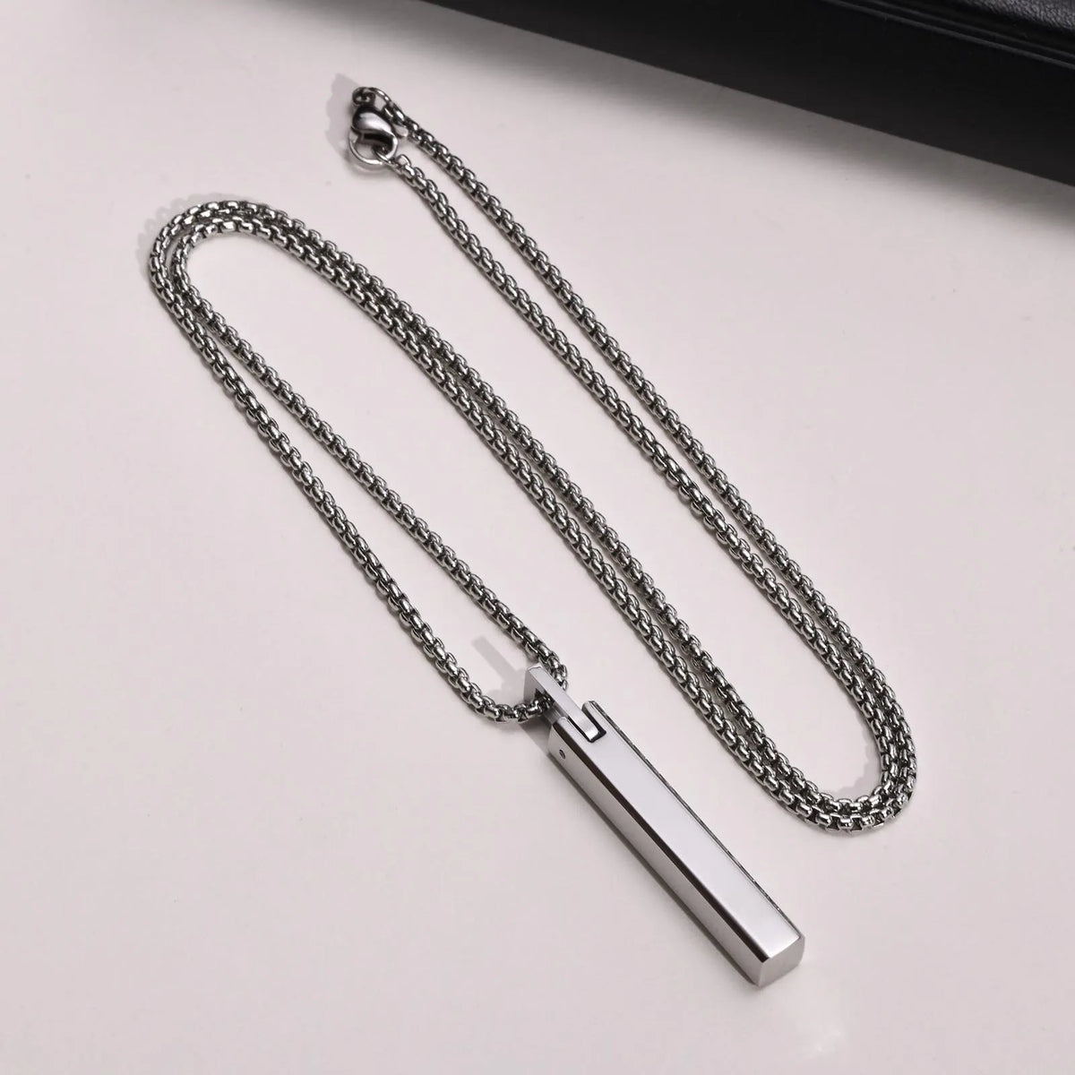 Waterproof 3D Vertical Bar Necklaces for Men,Minimalist Stainless Steel Geometric Pendant with Box Chain,Male Collar Jewelry