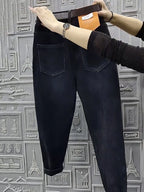 Autumn Winter High Waist Straight Jeans Women Loose Fit Stretch Haren Denim Pants Vintage Ladies Ankle-Length Jeans Pants 5XL