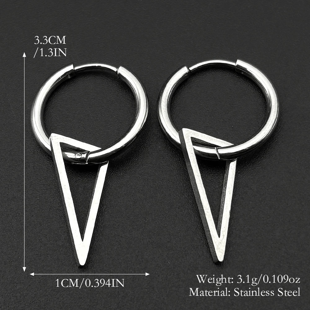 Stainless Steel Triangle Geometry Hoop Earrings For Men Women Gothic Pop Silver Color Hip hop Drop Earring Punk Party Jewelry