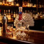 Novelty Turkey Whiskey Decanter, Clear Glass Liquor Bottle with Colorful Head and Feather Design, Unique Home Bar Display
