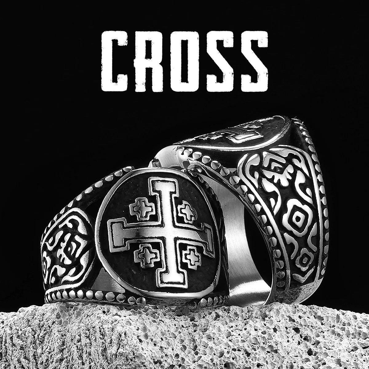 Jerusalem Crusader Cross Men Rings Stainless Steel Punk Rock Cool Stuff Fashion Accessories Jewelry For Women Gift Wholesale