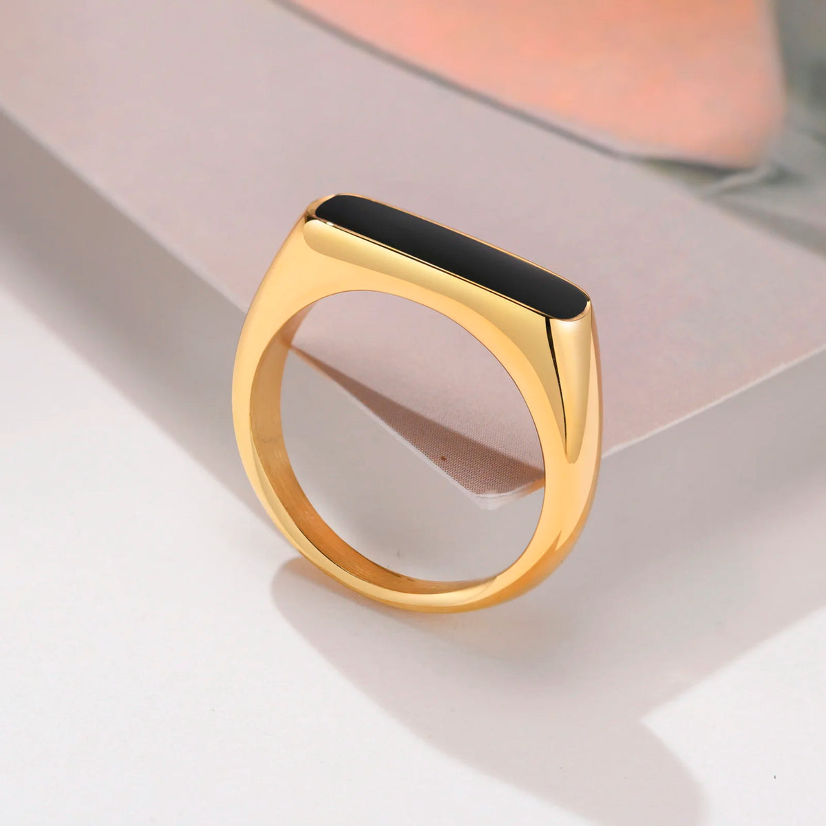 Signet Bar Ring in Gold Color, Minimalist Geometric Ring,Stainless Steel Rectangle Bar Dainty Ring