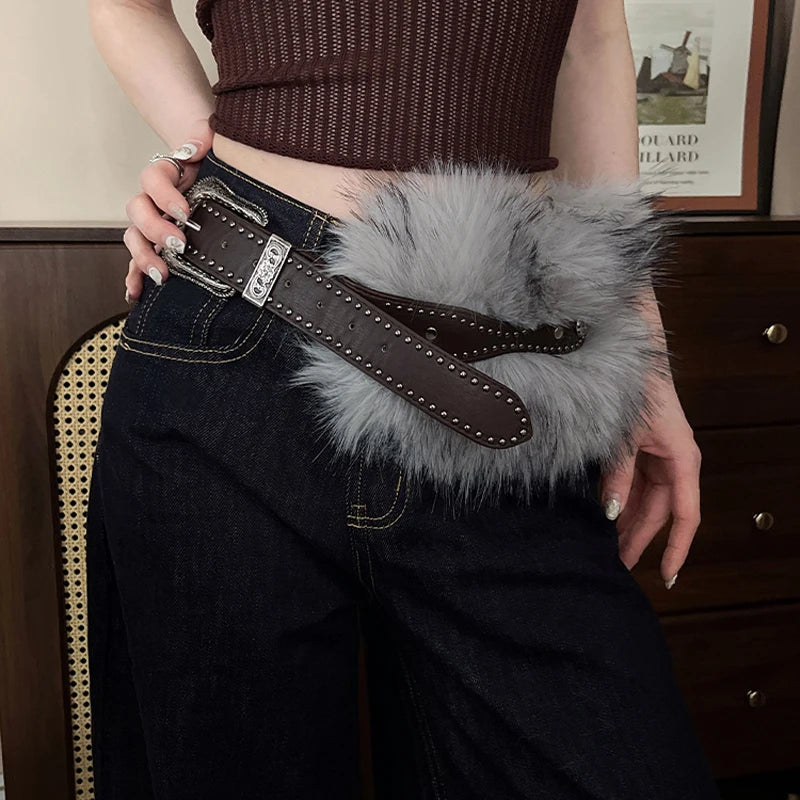 Furry Belt Y2k Belt Subculture Autumn Winter Spring Retro Luxury Plush Waist Chain Imitation Fur Waist Seal Hot Girl Sexy Belt
