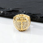 Gold Color Crucifix Jesus Cross Rings for Men,Hip Hop Stainless Steel Signet Ring with Full Rhinestone,Rapper Party Jewelry Gift