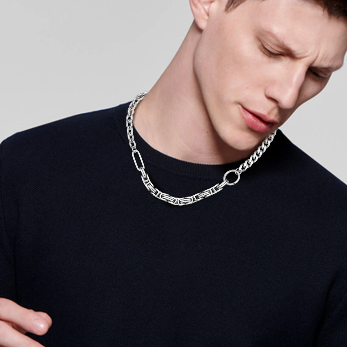 Punk Splicing Byzantine Necklaces for Men,Stainless Steel Cuban Chain Collars,Chunky Trendy Male Jewelry Gift