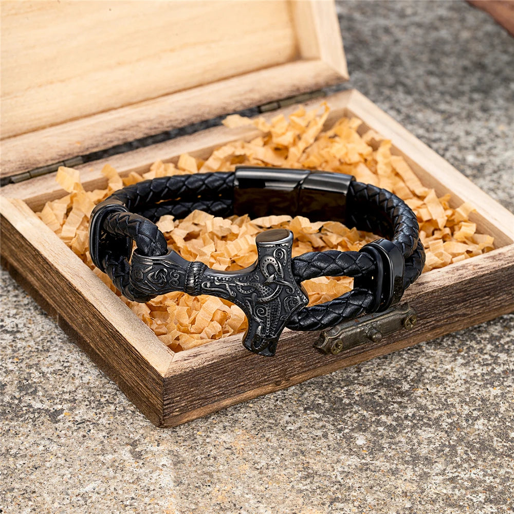 PENDRA Thor Hammer Classic Leather Bracelet