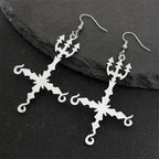 Heavy Metal 666 Music Band Drop Earrings Stainless Steel Black Color Sigil Church of Satan Fork Cross Dangle Earring Jewelry