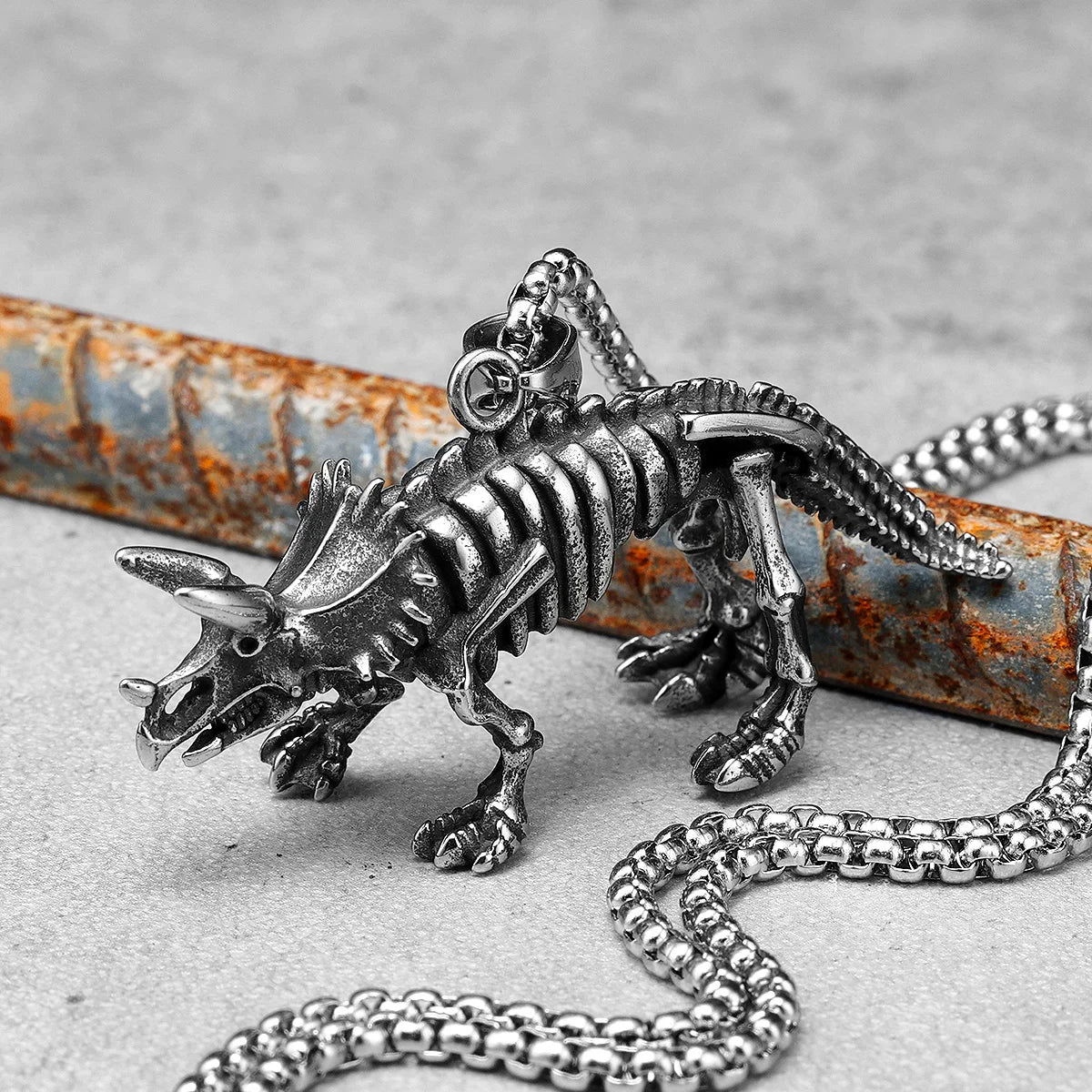 PENDRA Triceratops Dinosaur Skull Steel Necklace