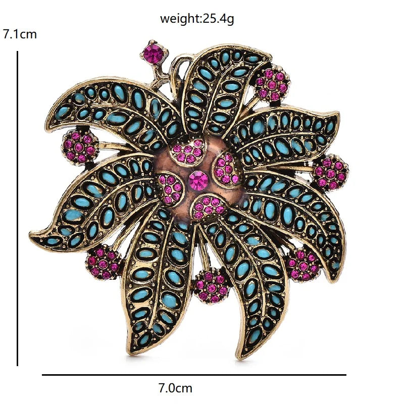 PENDRA Lilycrest Vintage Metal Rhinestone Flower Brooch