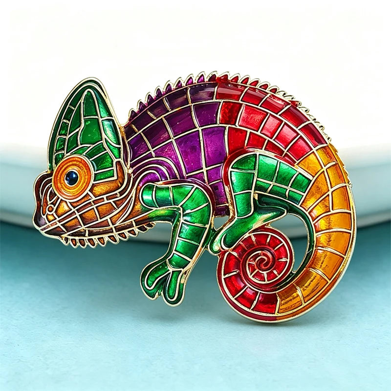 PENDRA Chameleon Enamel Lizard Brooch