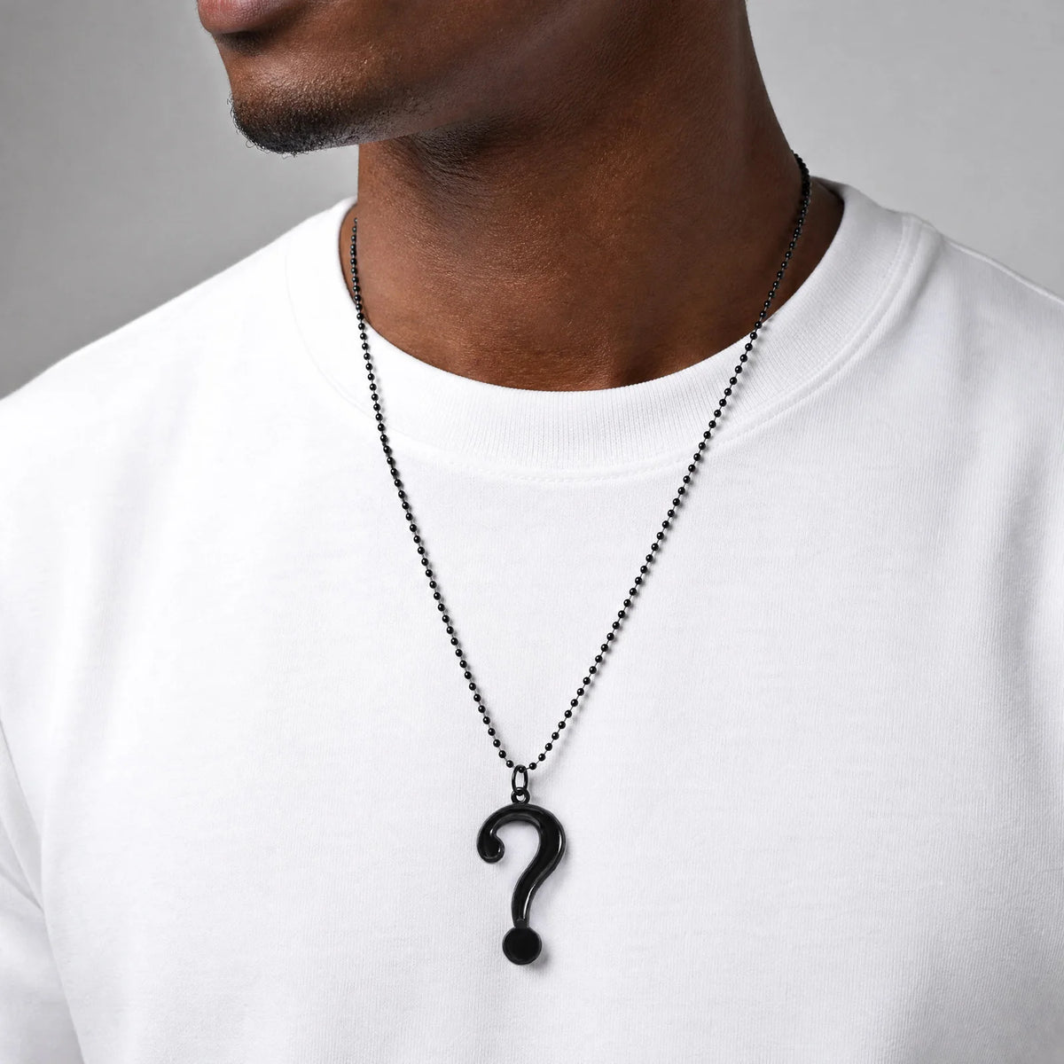 Black Question Mark Pendant Necklace for Men,Punk Gothic Y2K Chain Streetwear Statement Jewelry Gift for Him