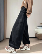 Corduroy cargo wide leg pants women in winter 2025 new high waisted loose fit slimming and ankle tied casual pants