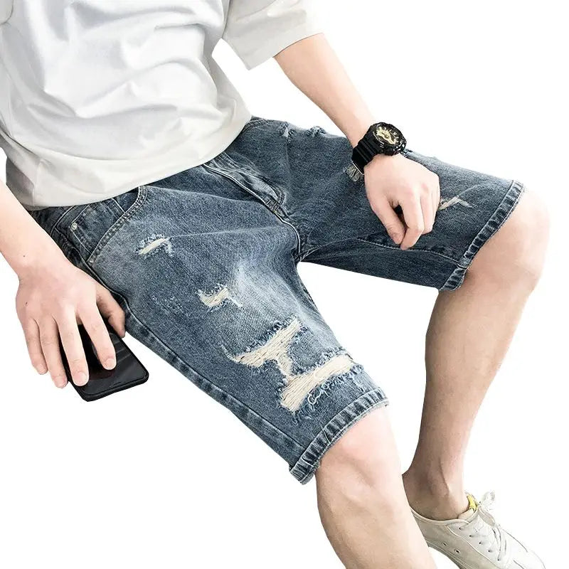 PENDRA Denim Washed Distressed Pants