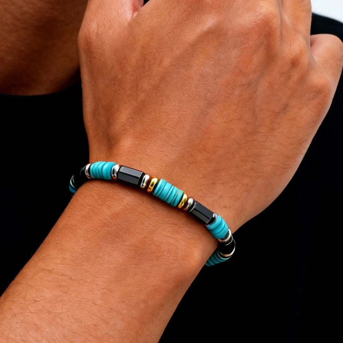 Vintage Imitation Natural Blue Stone Bead Bracelet for Men,Trendy Summer Bohemian Beaded Bracelet Gift