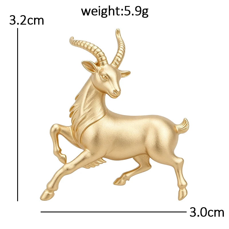 Wuli&baby Matte-gold Antelope Brooches For Women Men Year Of The Goat Animal Party Office Brooch Pins New Year Gifts