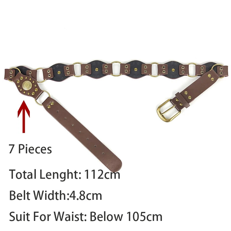 Western Cowboy Belt For Women New American Plus Size Vintage Brown Rivet Belt High-Quality Versatile Denim Belt With Ins Style