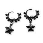 Punk Black Moon Star Hoop Earrings Gothic Crescent Dangle Stainless Steel Beaded Drop Earrings Men Women Hip Hop Jewelry Gifts