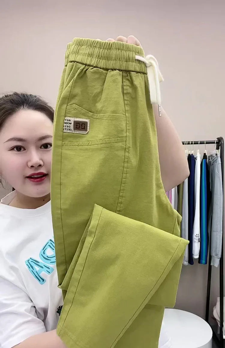 Women's Harem pants Summer Vintage Thin High Waist Straight Casual Pants Women Fashion Loose Cotton linen pants Trousers Female
