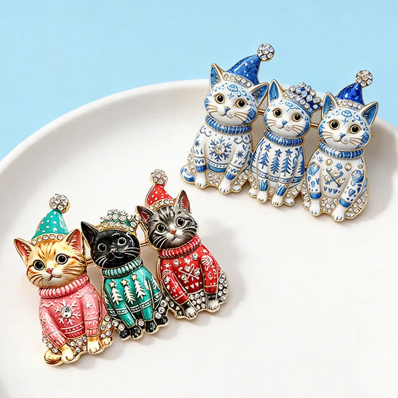 PENDRA Trio Christmas Cat Brooch