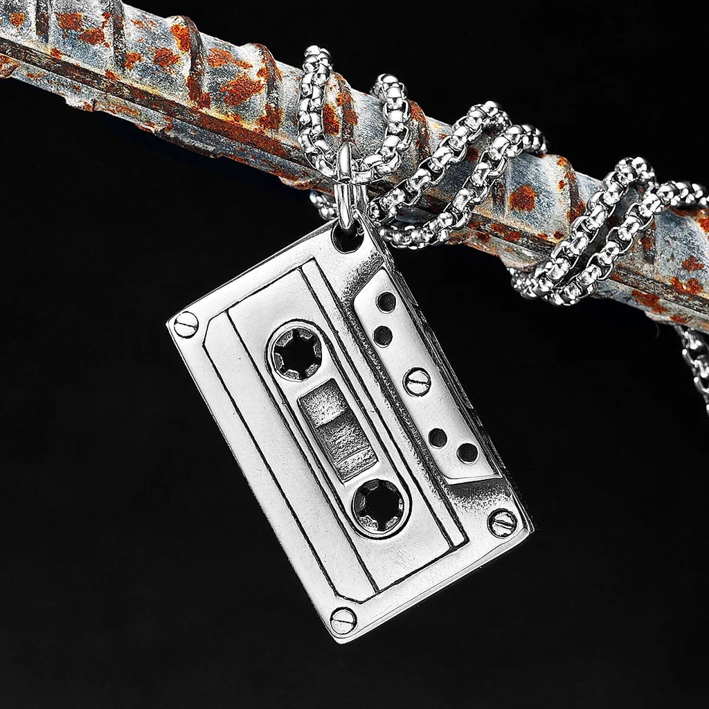 Rock Cassette Tape Stainless Steel Men Women Necklaces Pendants Chain Punk HipHop Fashion Jewelry Creativity Gift Wholesale