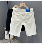 High-quality 2026 White Denim Shorts Men's Trendy Brand Korean Slim-fit Men's Black High-end Medium Pants Short Jeans for Men