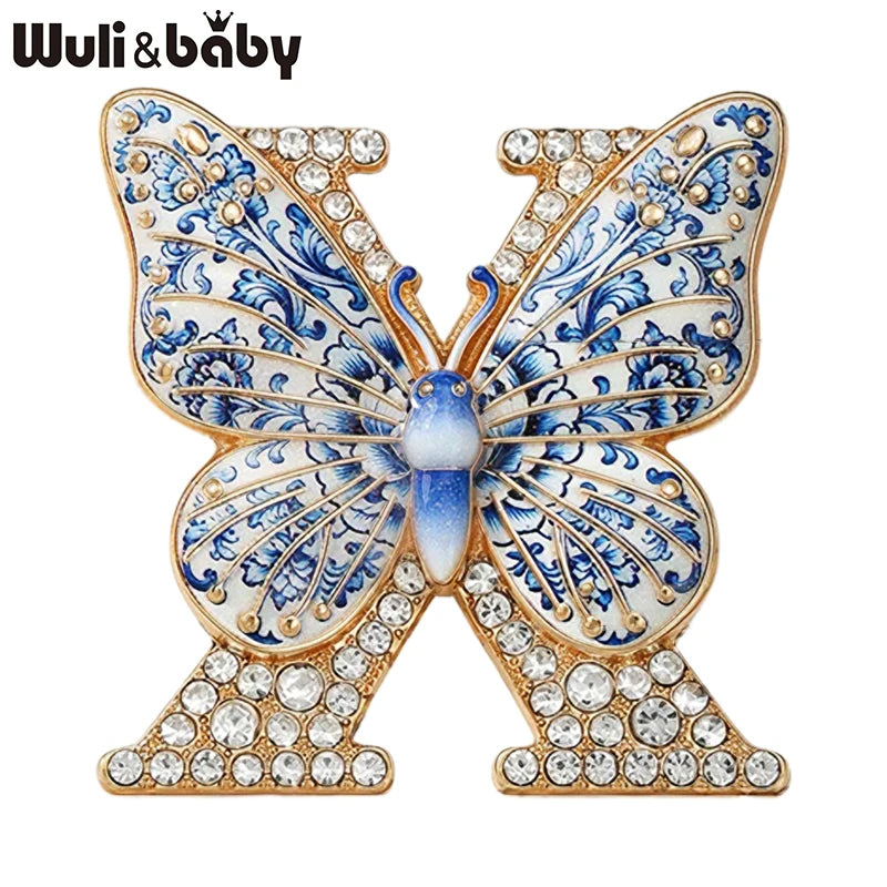 Wuli&baby X Butterfly Brooches For Women Unisex 2-color Rhinestone Insects English Letter Party Office Brooch Pin Gifts