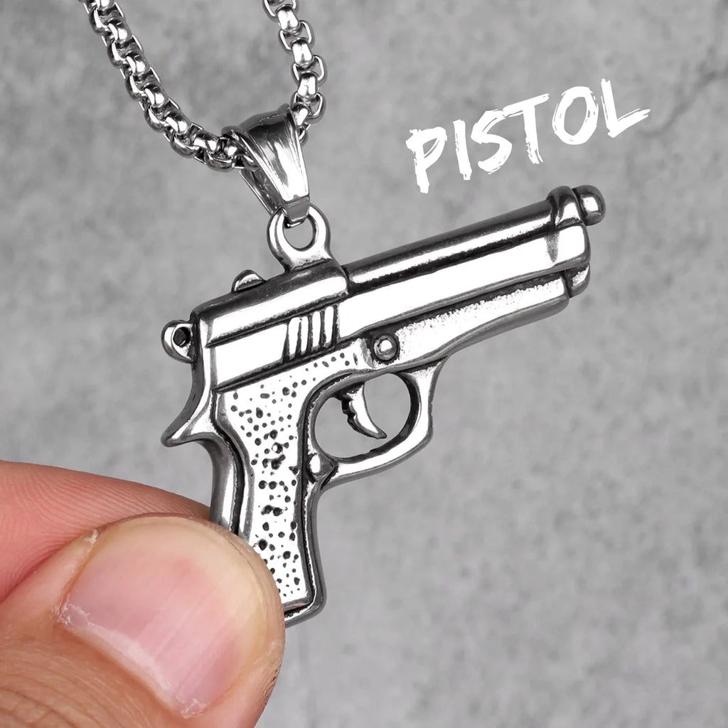 PENDRA Guns Shotgun Pistol Steel Necklace