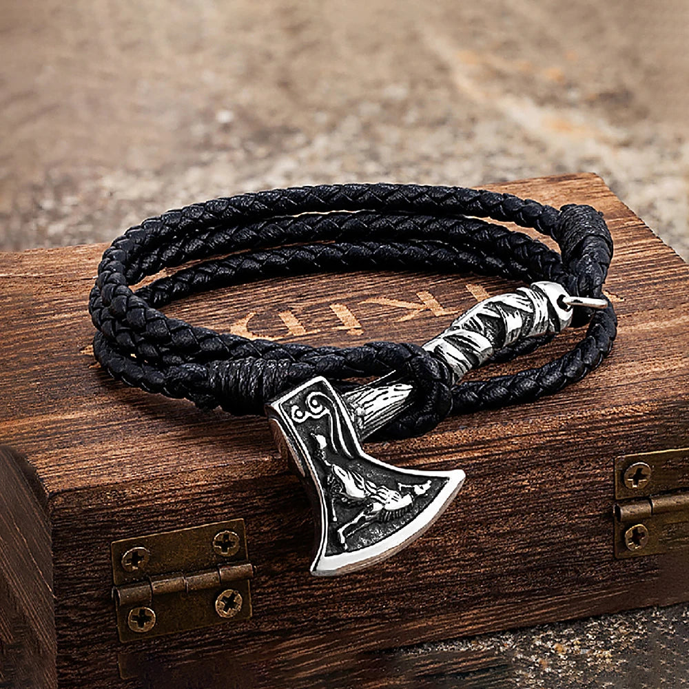 PENDRA Vikingaxe Leather Cord Viking Axe Bracelet