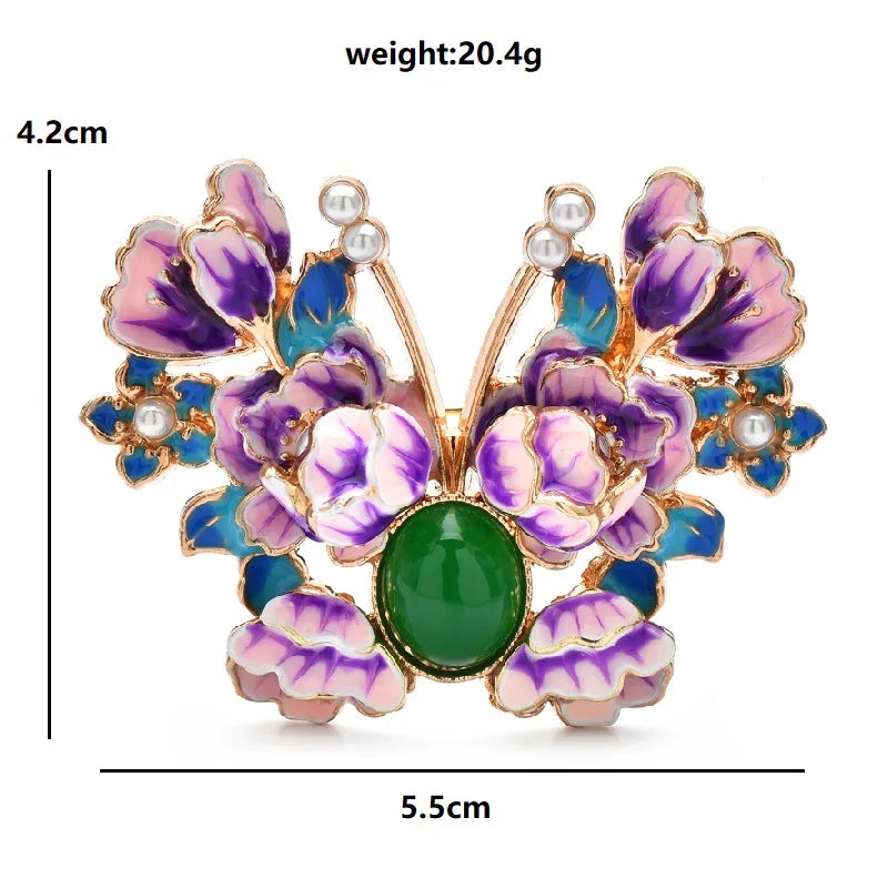 PENDRA Peoniabutterfly Enamel Peony Butterfly Brooch