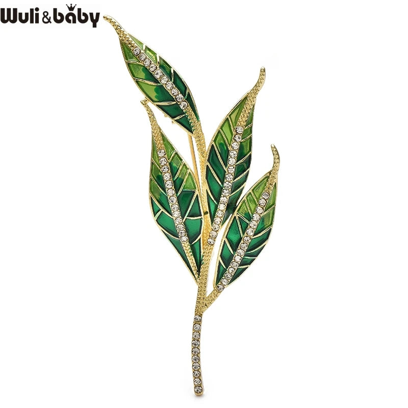 PENDRA Leafelle Green Enamel Leaf Brooch