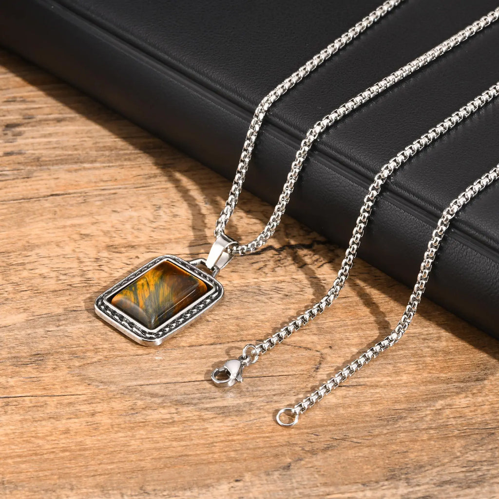 PENDRA Tiger Square Stone Pendant Necklace