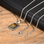 PENDRA Tiger Square Stone Pendant Necklace