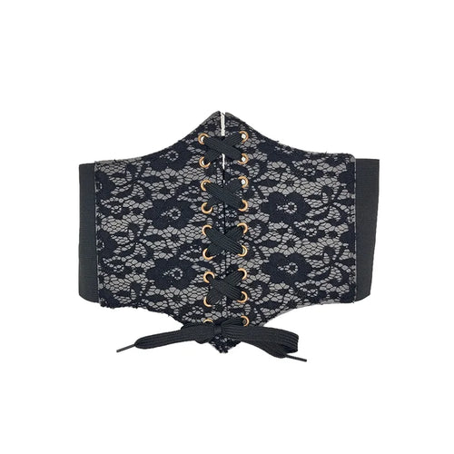 Black Corse tbelt for Women Hollow Flora Lace Cummerbunds Gothic Accessory Punk Waistband Female Girdles wide Elastic Belt