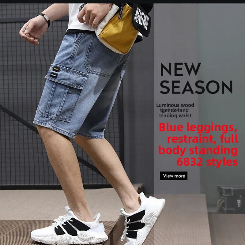 Summer Thin Multi-pocket Denim Shorts Men's Tooling Multi-pocket Loose Large-size Jorts Cargo Men's Clothing Pant for Man