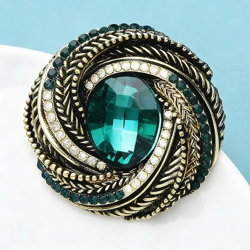 PENDRA Aurette 2-Color Vintage Rhinestone Round Brooch